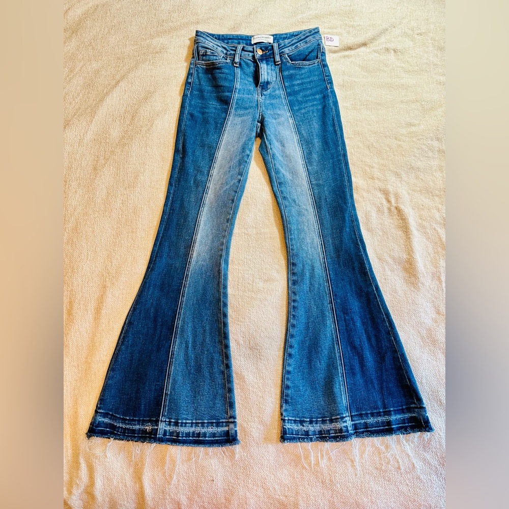 Flying Monkey Two-Tone Blue Wide Leg Flare Jeans